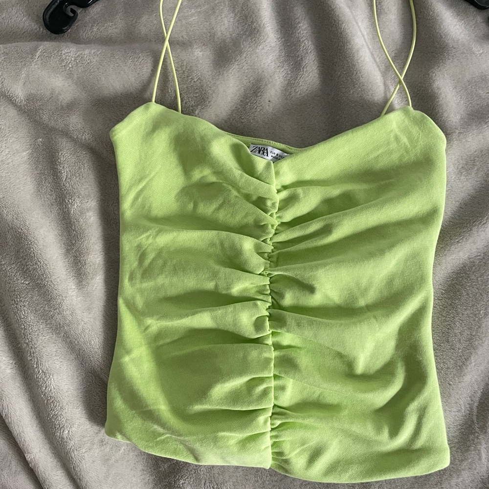 zara green runched top